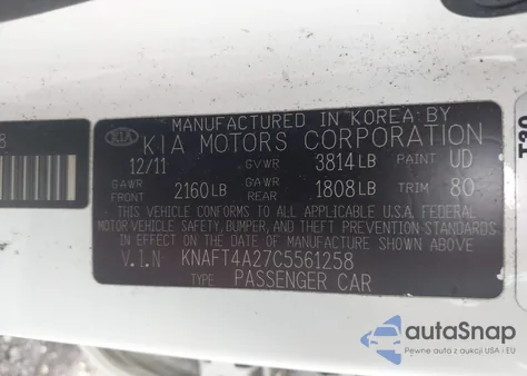 2012 Kia Forte Lx from USA, damaged, VIN KNAFT4A27C5561258